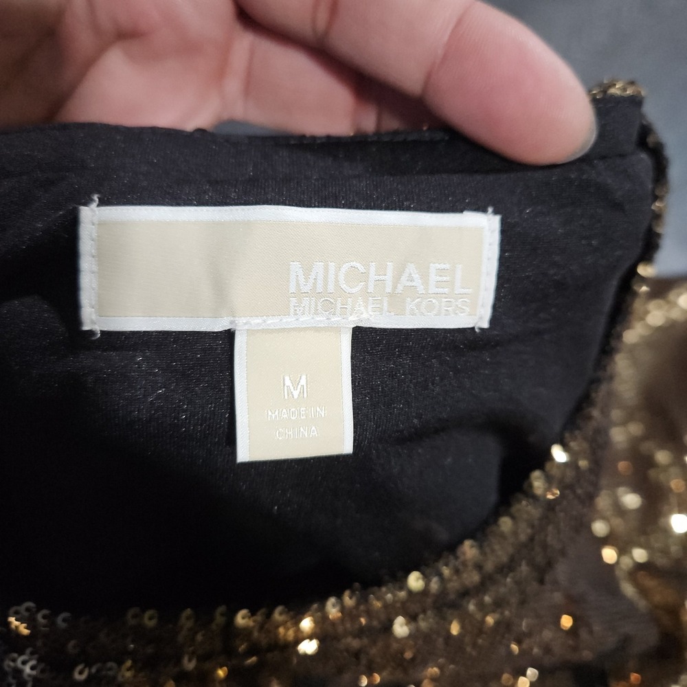 Michael Kors All Over Gold Sequin T Shirt Women M Lined Glitzy New Year Party - Picture 3 of 9